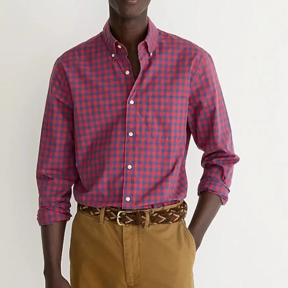 J.Crew Secret Wash Plaid Long Sleeve Button Down Shirt XL Blue Ivory Classic Fit